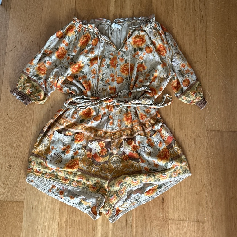 Spell Floral Jumpsuit in Orange and Brown